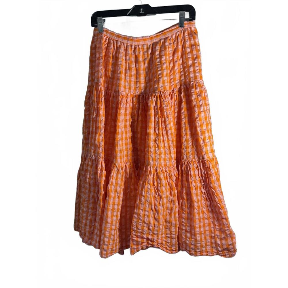 ASOS Orange Check Tiered Maxi Skirt